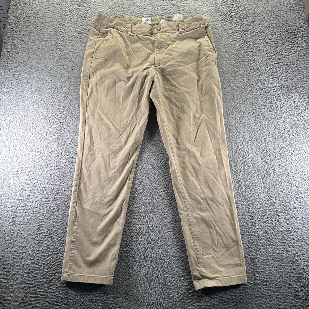 H&M Pant Mens 38x32 Brown Cotton Chino Straight Preppy‎ Business Career Stretch